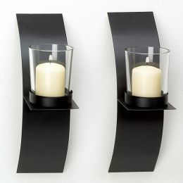 Accent Plus Modern Matte Black Wall Candle Holder Pair