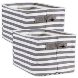 DII PE-Coated Fabric Bin Set with Gray Stripes - 8 inches
