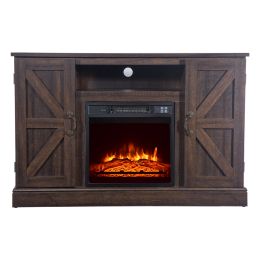 47 Inch Log Brown Fireplace TV Cabinet 1400W Single Color/Fake Firewood/Heating Wire/With Small Remote Control, Movement Black