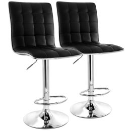 Elama 2 Piece Adjustable Tufted Faux Leather Bar Stool in Black with Chrome Base